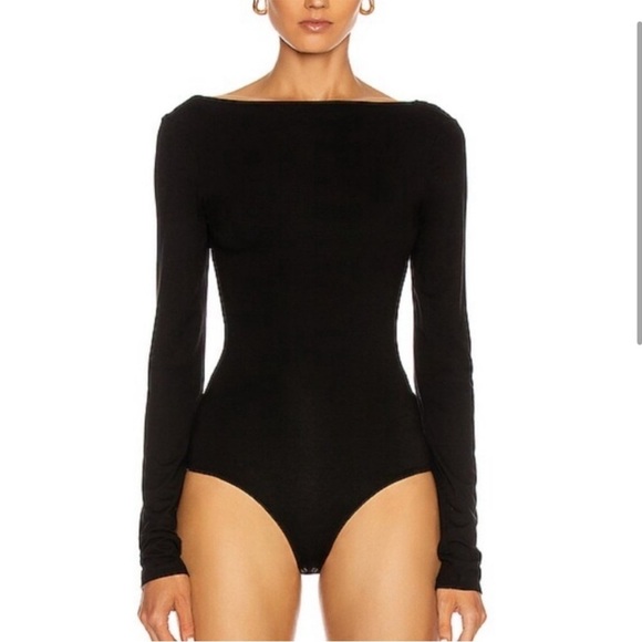 Agolde Sylvi Long Sleeve Square Back Bodysuit Black Women’s Size Large Open Back - Picture 3 of 11
